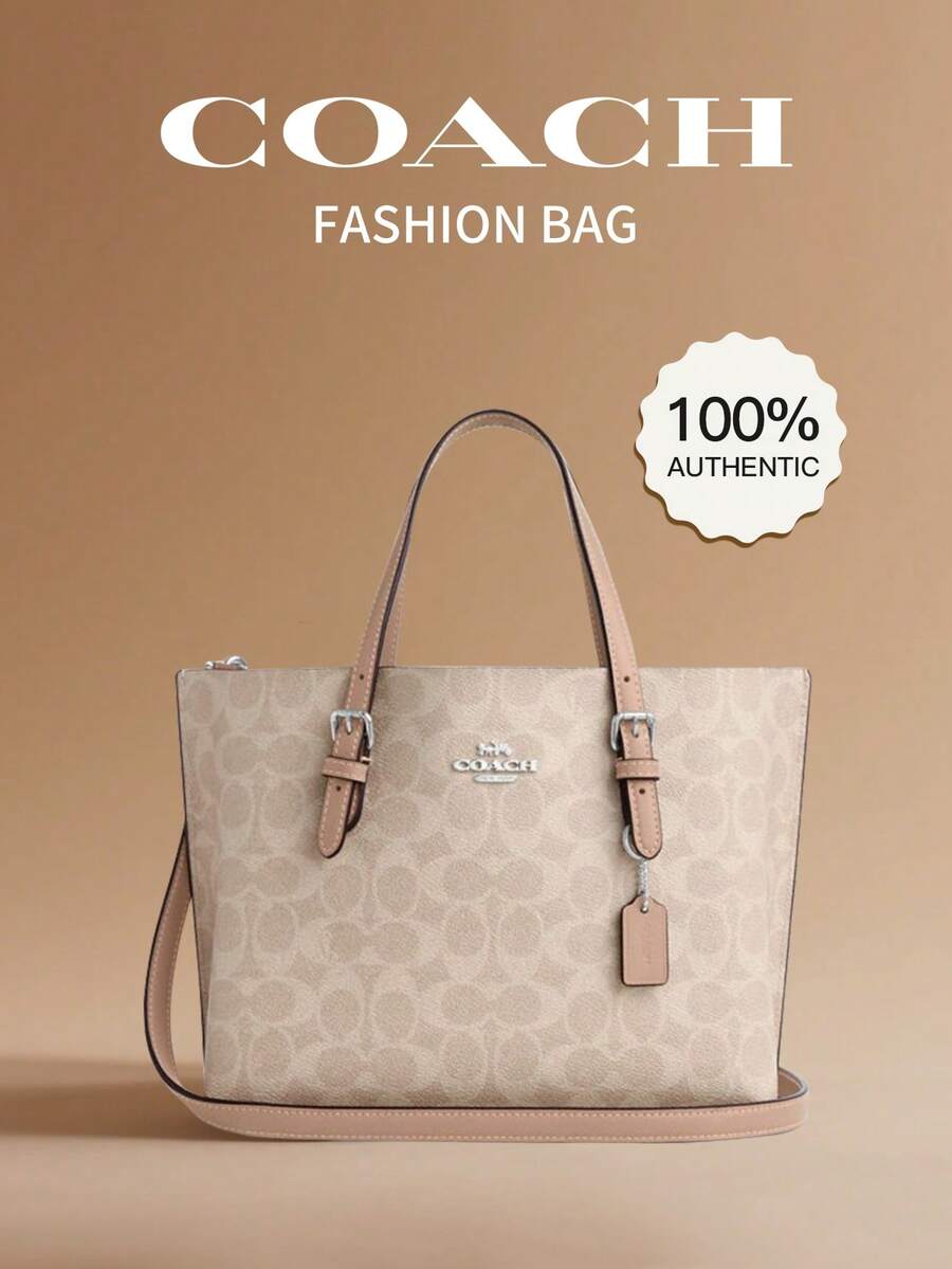 Coach Mollie Tote Shoulder Bag Monogram Canvas Women's Handbag Large Capacity Crossbody Purses 2way Commuter Bag - Sand Yellow With Taupe - View 1