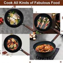 32CM Household Pure Iron Wok Non Coated Cast Iron Pan For Gas Induction Cookers - Black - View 8