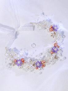 1pc Luxury Sparkling Blue Crystal Bridal Headband, Handmade Beaded Hair Accessory Fashion Hair Band - Multicolor - View 9