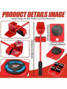 5 Packs Heavy-Duty Furniture Moving Kit With Lifter Tool And 360° Rotatable Sliders, Carbon Steel & Plastic Easy-Glide Movers For Sofas And Appliances - A - View 6