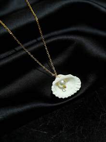 1件夏季海滩度假风天然珍珠贝壳吊坠项链，适合日常佩戴和海滩度假 - 貝殼 - 查看 3