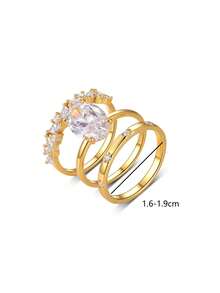 3pcs Set Luxury Elegant S925 Sterling Silver Oval Cubic Zirconia Ring Set, Suitable For Women Engagement Wedding Party Daily Wear, Anniversary Holiday Gift - Gold - View 8