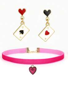 3pcs Women Fashion Asymmetric Heart & Playing Card Pendant Necklace Choker Set - Multicolor - View 27