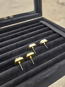 2pcs Fashionable Enamel Crafted Inlaid Stud Earrings For Women - Gold - View 3