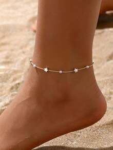 1条简约星星和仿珍珠链脚链，适合日常佩戴、通勤、海滩、度假、情人节、开斋节礼物 - 銀色 - 查看 6