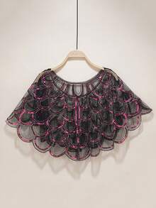 1pc Women's Sequin Decorated Shawl, Vintage Cheongsam Evening Dress Accessory, Lightweight Beaded Shrug - Multicolor - View 11