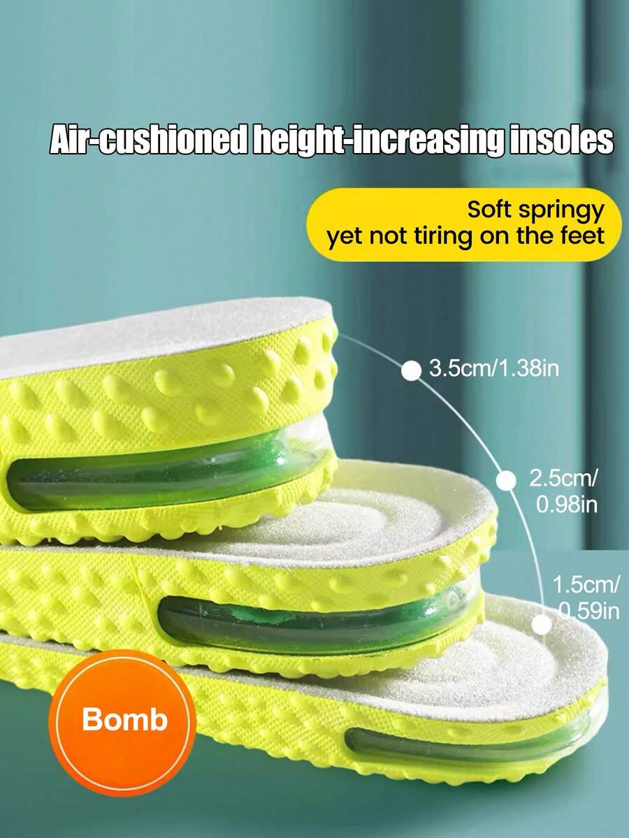 1 par de plantillas invisibles con cojín de aire para aumentar la altura de los hombres, con absorción de impactos, no colapsables, con protección de rebote de longitud completa para los pies - Verde - 1,5 cm - Ver 1