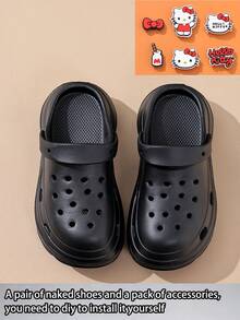 Hello Kitty Women's Cartoon Cute Rhinestone Hollow Outdoor Beach Slippers, Spring/Summer - Black - View 3