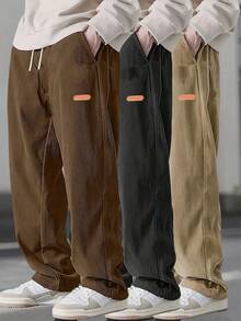 Men's Corduroy Loose Straight Casual Pants, Solid Color Sweatpants, Suitable For Daily Wear And Travel, Valentine's Day Gift - Brown - View 1