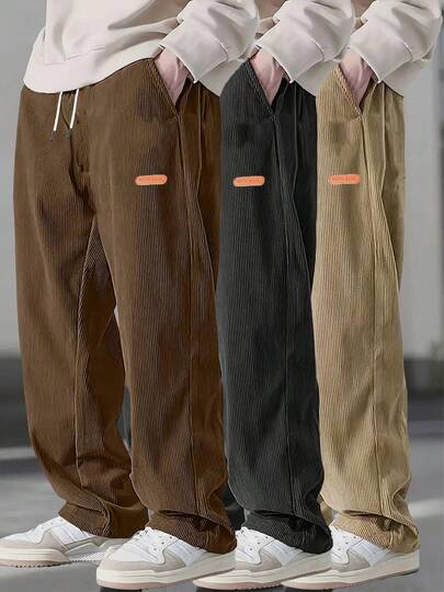 Men's Corduroy Loose Straight Casual Pants, Solid Color Sweatpants, Suitable For Daily Wear And Travel, Valentine's Day Gift