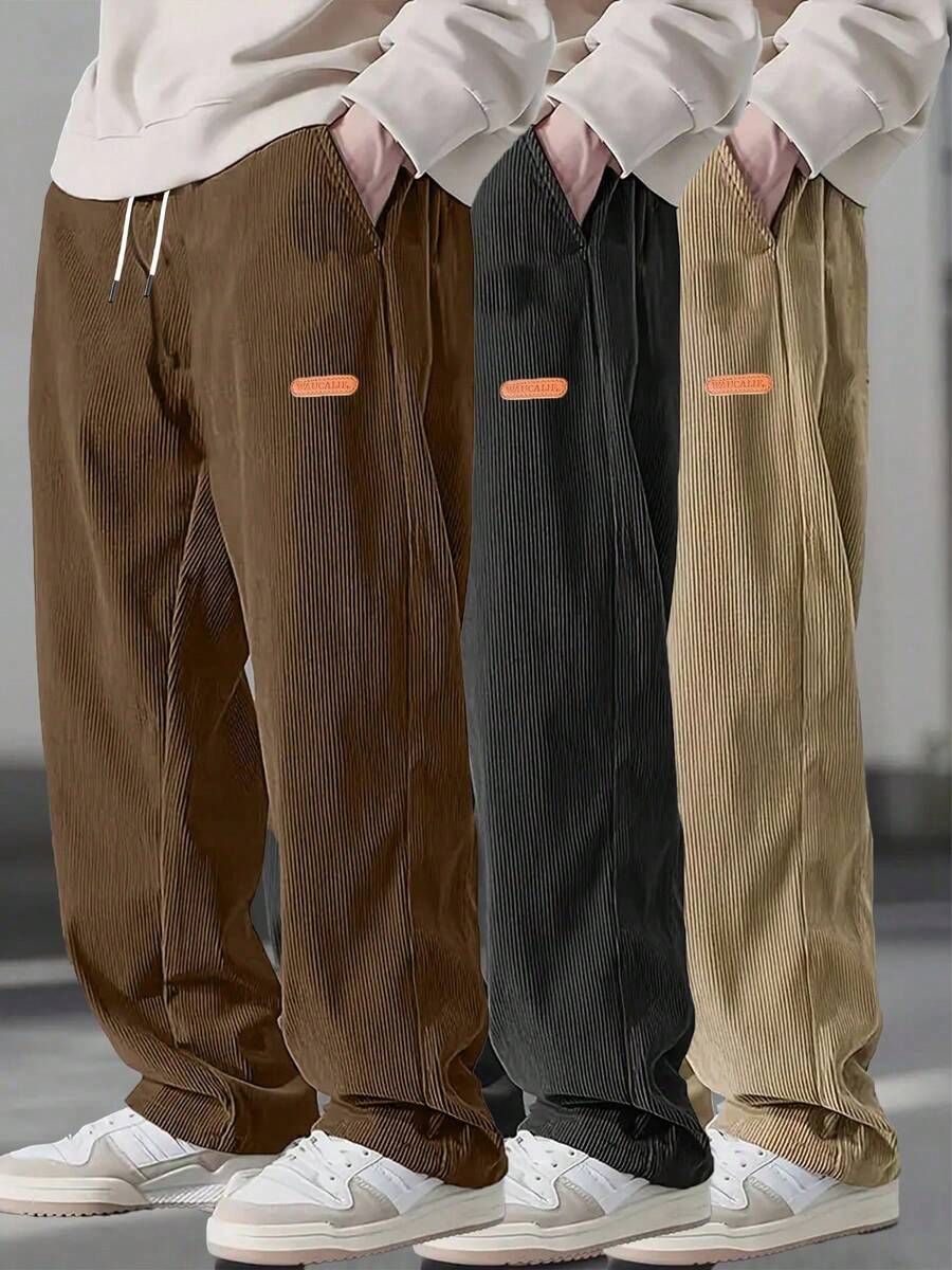 Men's Corduroy Loose Straight Casual Pants, Solid Color Sweatpants, Suitable For Daily Wear And Travel, Valentine's Day Gift - Brown - View 1