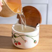 手绘浮雕陶瓷糖盐罐套装，陶瓷底座一体式油醋瓶调味罐，餐厅及厨房储物罐 - 彩色 - 查看 10