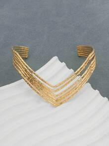 1pc Vintage French Minimalist Geometric Open Cuff Bracelet, Fashionable Multi-Layer Directional Arm Band - Gold - View 3