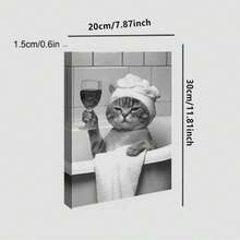1 pieza Decoración de pared de baño linda, gato bebiendo vino en la bañera, estilo minimalista en blanco y negro, póster de animal gracioso, decoración de baño, gato con gorro de ducha, patrón de animal en blanco y negro, adecuado para decoración de baño y aseo - con marco opcional - Multicolor - Ver 11