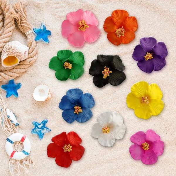 9Pcs/6Pcs/3Pcs 3.5 Inch Plumeria Hibiscus Hairclip,Hawaiian Flower Hair Clips, Ladies Hibiscus & Lotus Flower Hair Clips, Artificial Flower Hair Clips, Suitable For Vacation, Beach Party, Bohemian Style Fabric Hair Clips Set, Elegant Solid Color Flower Hair Clips, Lotus Flower Hair Accessories, Flat Claw Clips, Hair Clips, Hair Claws