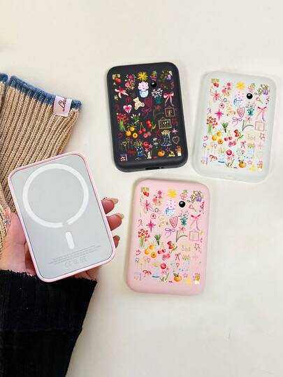 Nuevo estuche protector con batería MagSafe con estampado floral, se adapta a la batería de 1460mAh A2384, compatible con las series 17/16/15/14, estuche protector de carga inalámbrica, protección anti-caída de TPU suave, textura mate, regalo lindo para mujeres (solo estuche, batería no incluida)