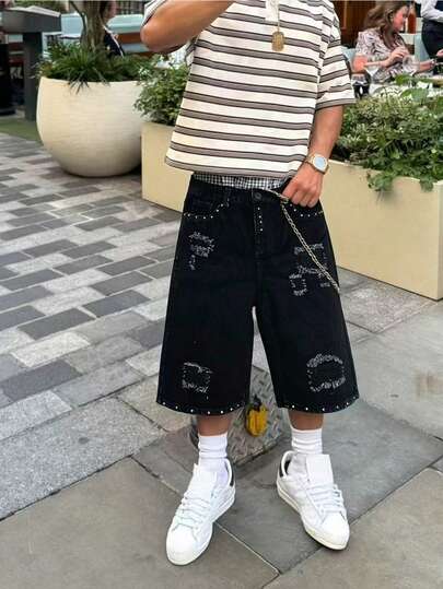 男士休闲时尚铆钉牛仔短裤