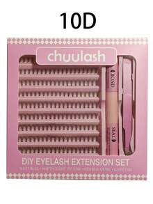 8-16mm D型卷翘睫毛嫁接套装，包含睫毛胶水、封层剂、假睫毛簇、化妆工具，DIY睫毛嫁接套装，用于睫毛粘贴 - 黑色 - 查看 8