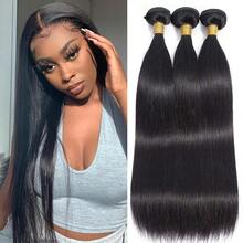 12A Human Hair Bundles 20 22 24 Inch 3 Straight Bundles Human Hair 100% Unprocessed Brazilian Remy Virgin Hair Extensions Raw Quick Weave Sew In Glossy Billion Hair Bundles Natural Black - Black - View 2