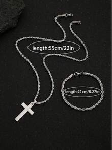 男士时尚百搭编织链十字架吊坠项链手链套装，适合日常佩戴和送礼 - 十字項鍊 - 查看 5