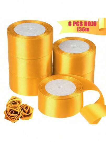 6 Rollos de Cinta de Raso Decorativa, Cinta de Raso Decorativa para Envolver Regalos, Adecuada para Lazos de Bricolaje, Envoltura de Regalos, Pasteles, Fiestas, Decoración de Bodas, Cinta de 4 cm 22 metros