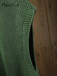 Áo len chui đầu không tay cổ chữ V thoải mái, dáng rộng cho nữ cỡ lớn - màu xanh lá - Xem 7