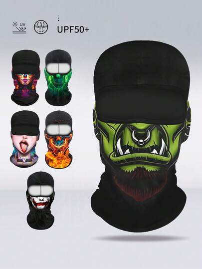 1件装男女通用透气骑行面罩，动漫图案脖套，轻盈冰丝摩托车头巾，适合夏季户外运动、钓鱼等场合，防晒面罩