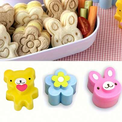 3pcs Sandwich Cutter Molds, Rabbit, Panda And Flower Shapes, For Bento Box Decoration And Other Kitchen Uses