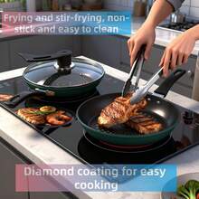 Crystalline Non-Stick Frying Pan, Thick Flat Bottom Pan, Suitable For Home Use, Induction Cooktop, Gas Stove - Red - View 4