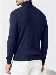 Áo len cổ lọ tay dài màu trơn tối giản cho nam, mặc thường ngày, mặc thu đông - Màu xanh hải quân - Xem 2