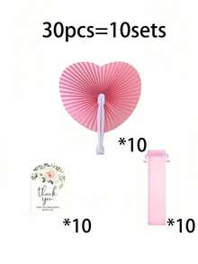 30/15/3件粉色纸扇套装，包含心形扇子、花卉感谢卡和束口袋；适合作为新娘礼物、伴娘拍照道具、婚礼仪式手持扇、单身派对回礼、婚礼招待会装饰、婚礼签到宾客回礼、婚礼纪念扇、睡衣派对回礼心形装饰扇、夏季纸扇、最佳生日礼物 - 多色 - 查看 15