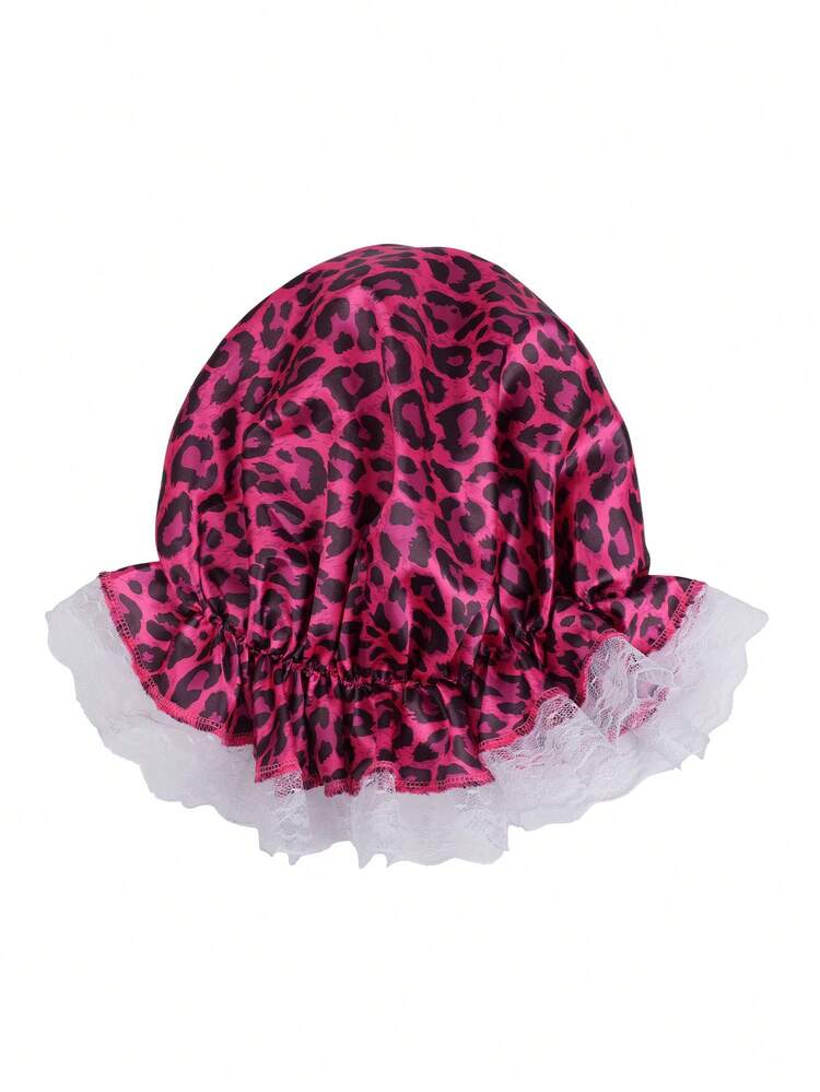 豹纹蕾丝白色缝线帽子，万圣节圣诞节殖民风格睡帽拖把帽配饰，女仆和女士万圣节圣诞节新年情人节派对用品 - 彩色 - 查看 16