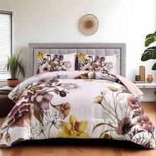 Dark Purple Floral Comforter Queen Size 7 Pieces Bedding Sets Queen Bed In A Bag, Botanical Floral Comforter With Sheet Set, Soft Microfiber Bedding Set For All Season(90"X90") Home Decor Room Decor Bedroom Decor Bed Comforter Set Mothers Day Gift Wedding Decorations. - Hoa tím đậm - Xem 2