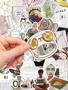50pcs Clean Girl Minimalist Style Stickers Notebook Laptop Phone Case Luggage Skateboard Helmet Decorative Stickers - One Size - View 8