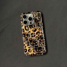 Sanrio غطاء هاتف مطبوع بنمط التعتيق والنمر القط KT المربك - متوافق مع هواتف آيفون 17 إير 16 15 14 13 12 11 برو ماكس بلس، غطاء هاتف بسيط وأنيق - بني - مشاهدة 3