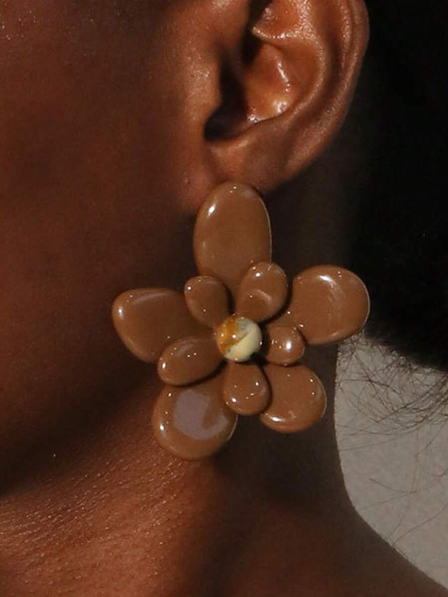 ZAA 亚克力花朵耳环，时尚耳环，创意简约花朵耳环，不对称花朵耳环，女士款 - 彩色 - 查看 1