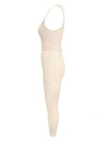 女士休闲日常穿搭简约背心和打底裤套装 春夏 - 杏色 - 查看 5