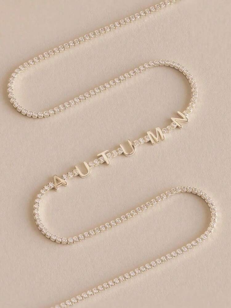 1pc Personalized Latin Necklace, Can Be Customized With 1-12 Letters Name, Standard Y-Shape Letter Name Necklace, Elevate Your Style, Women's Gold-Plated Name Necklace ,Spring Fashion 2026, Graduation Gift - Full Diamond Style - View 7