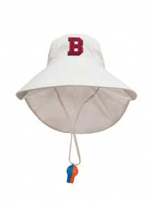 1 pieza Sombrero de chal con bordado de letras A-Z 26, gorra con bordado de letras, sombrero de sol de ala ancha y malla transpirable, silbato, color aleatorio - 1PC - Ver 28