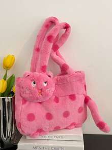 New Fashion Cute Plush Kitty Handbag Crossbody Bag Birthday Gift Single Room Bag Pack - Pink - View 2