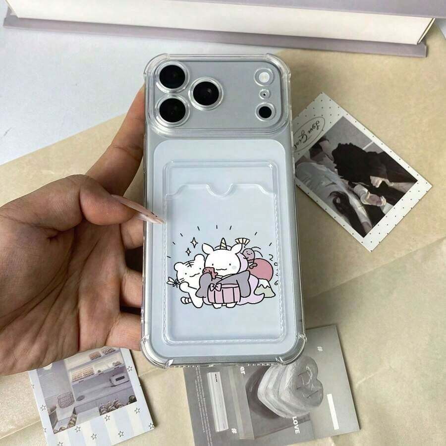 かわいいユニコーンキャットのお花びらの電話ケース、耐衝撃性カードホルダー、IDカードと銀行カードを収納可能、強化するするされた4つのコーナーでセキュリティを強化。  17、16、15、14、13、12、11 Pro、Pro Max Plusに対応。 毎日のを使用するに便利で、友人、愛する人、または自分自身を分けるへの完璧な贈呈り物です。 - クリア - チェックする 1