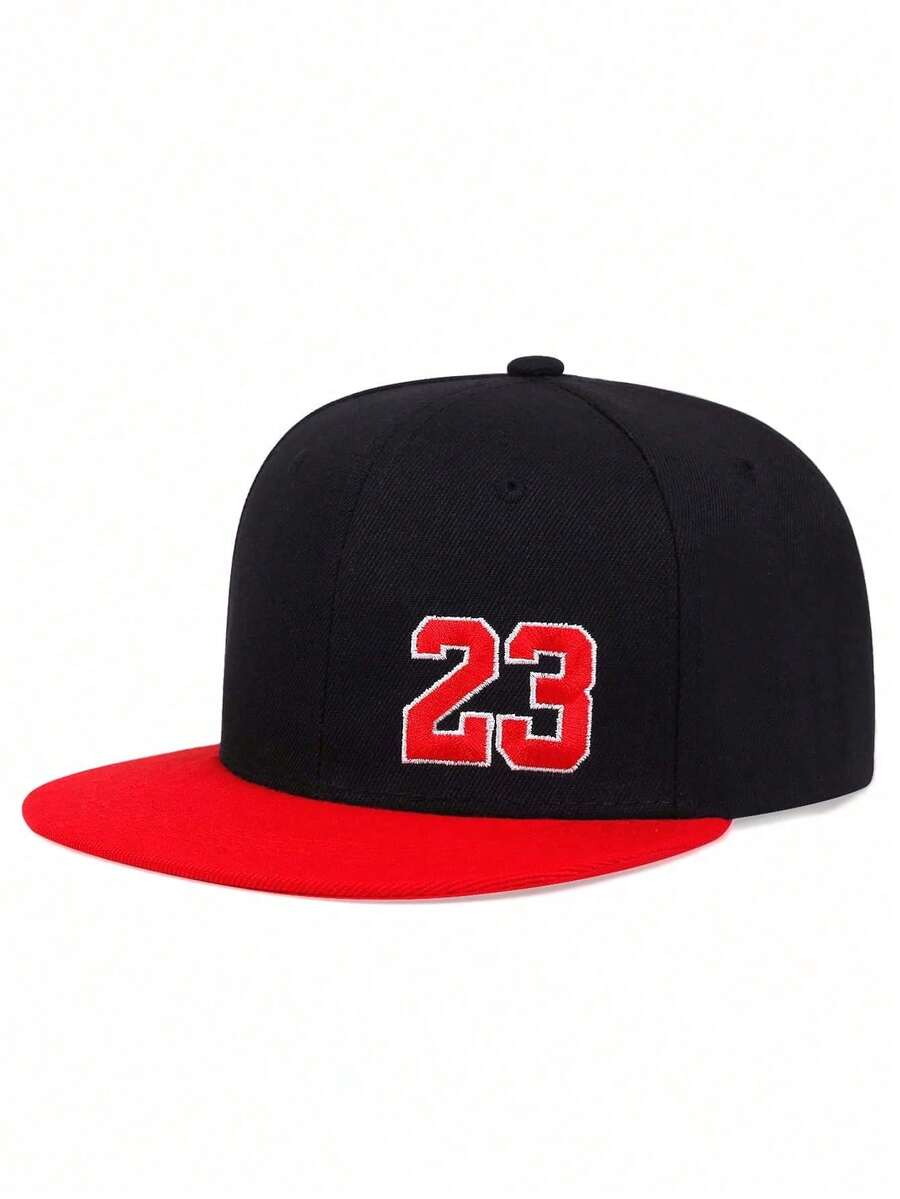 1pc Unisex Numeric Embroidered Casual Adjustable Hip Hop Cap, Suitable For Spring And Autumn - Black and Red - View 1
