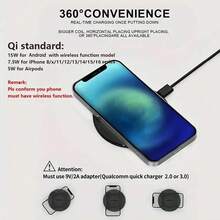 15W超薄无线充电板支架，兼容 17/16/15/14/13/12/11，X8桌面快速充电站 - 黑色 - 查看 5