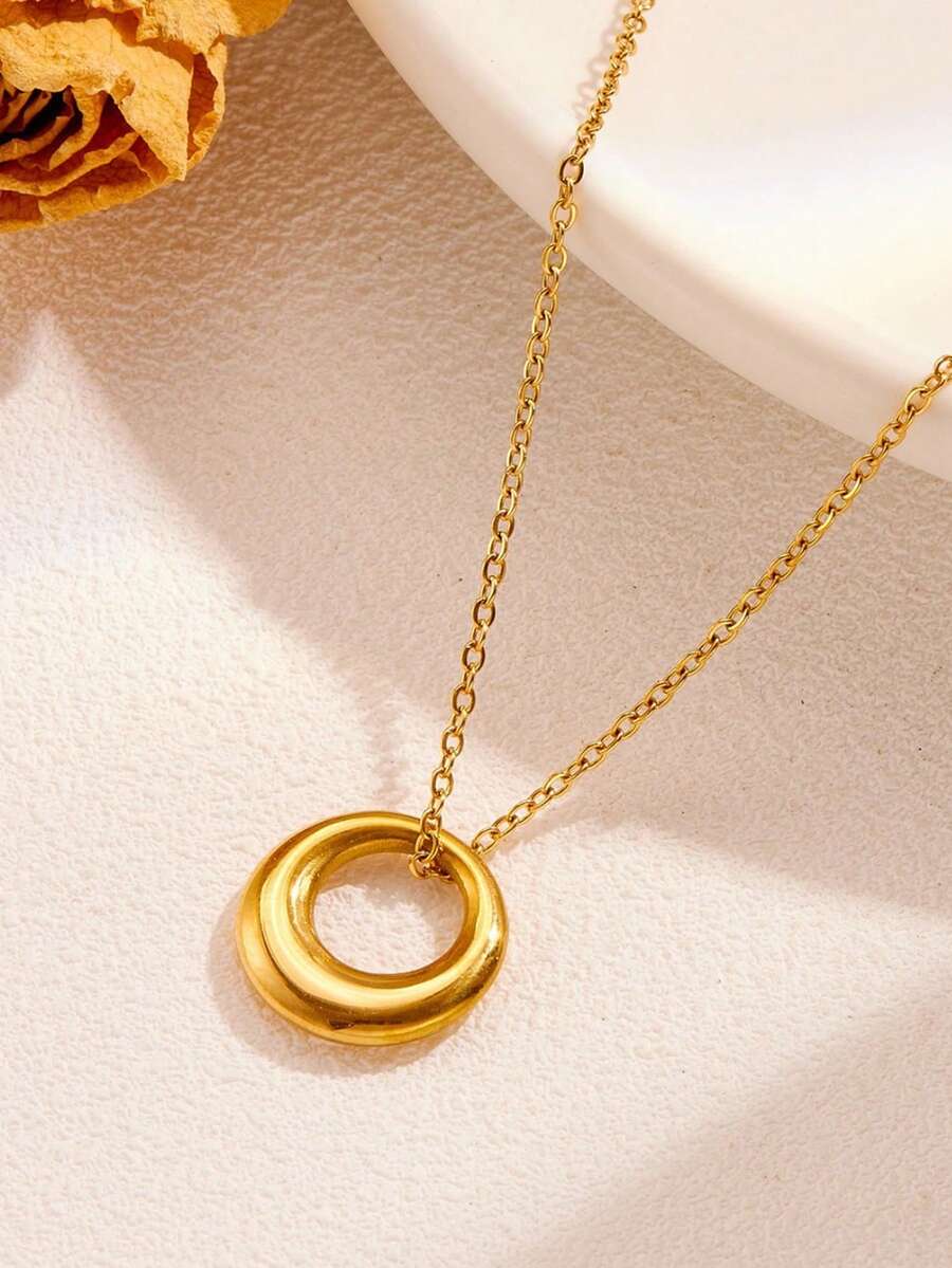VJS 1pc Lightweight Minimalist Gold Ring Necklace, Suitable For Party And Daily Wear - Yellow Gold - View 1