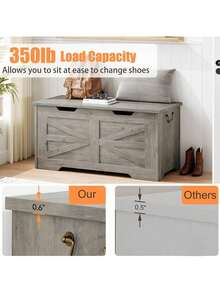 Cesta de almacenamiento de madera con tapa, Caja de juguetes de madera para niños y niñas, Caja de juguetes de madera para niños grandes, Banco de almacenamiento con bisagra de , Baúl de almacenamiento para la entrada, Sala de estar, Dormitorio, Sala de juegos - 39,4 pulgadas - Gris - Ver 6