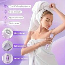 2025 Women's Shaving Device Electric Razor,  2 In 1 Rechargeable Bikini Trimmer, IPX7 Waterproof,400mAh Lithium Battery, Dry And Wet, Men's And Women's Body Hair Remover, USB Rechargeable Lithium Battery, Multi-Purpose Facial Tools, Hair Trimmer, Valentine's Day Gifts For Girlfriends And Lovers - 青碧色 - 查看 7