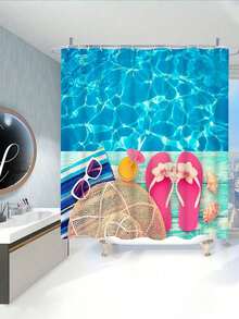 1/4 Stücke Blauer Traumhafter Ozean bedruckter wasserdichter Duschvorhang, Badezimmer Dekor Set mit Ozean Elementen, inklusive Badematte, U-förmige Toilettenmatte, dekorative Haken, moderne Badezimmer Accessoires für Zuhause, waschbarer Polyesterstoff, geeignet für Hotel, Apartment, Zuhause - Mehrfarbig - Übersicht 14