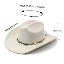 Vintage Western Hat With Beaded Belt Felt Cowgirl Hat Casual Wide Brim Jazz Cap For Women Men For Daily Party Club - 黑色 - 查看 6