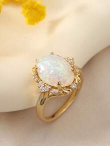 1 pièce de bague de luxe et raffinée pour dames, inspirée de l'opale avec incrustation de zircone. Polyvalente pour un port quotidien, convient à toute occasion. Parfait comme cadeau pour les amis ou les proches - bague de luxe - Voir 8