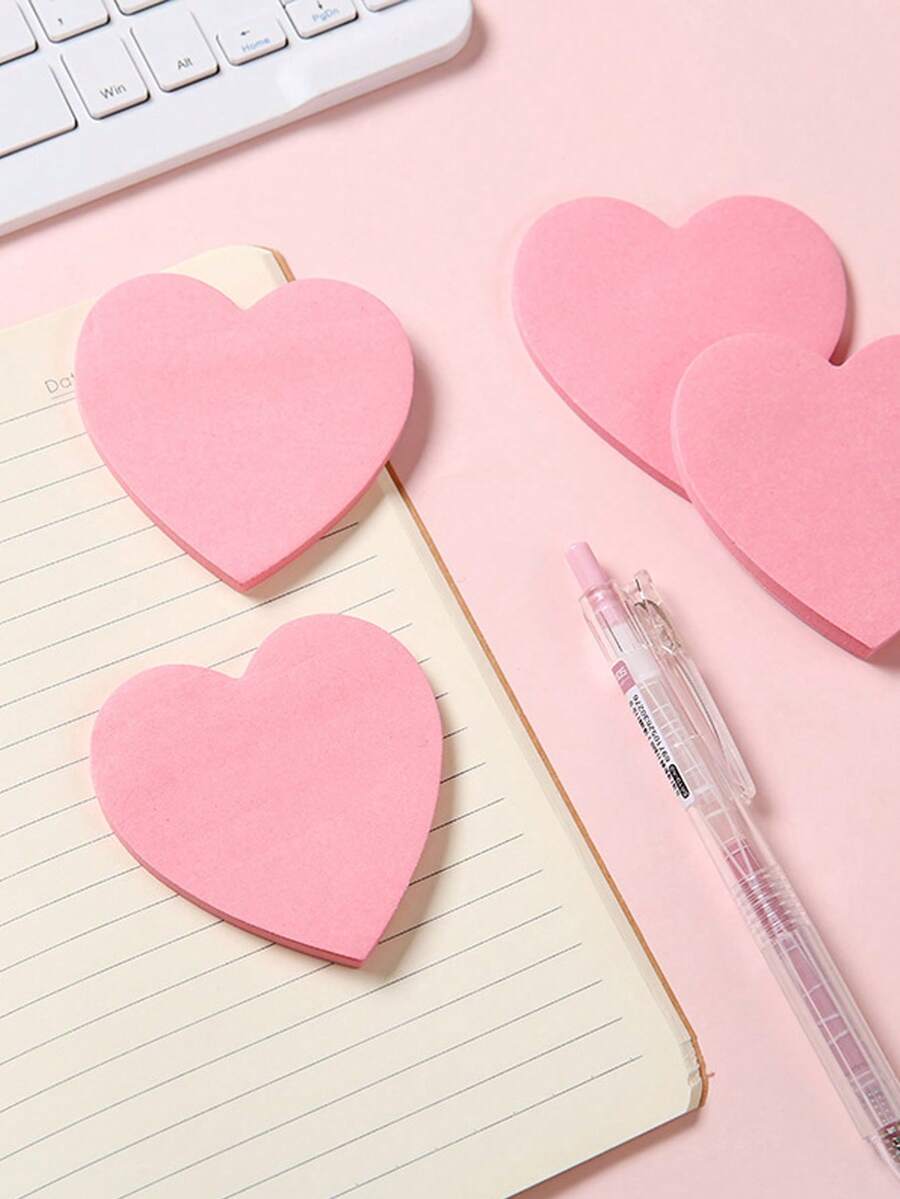 1pc Heart Shaped Sticky Note Back To School - Pink - View 1